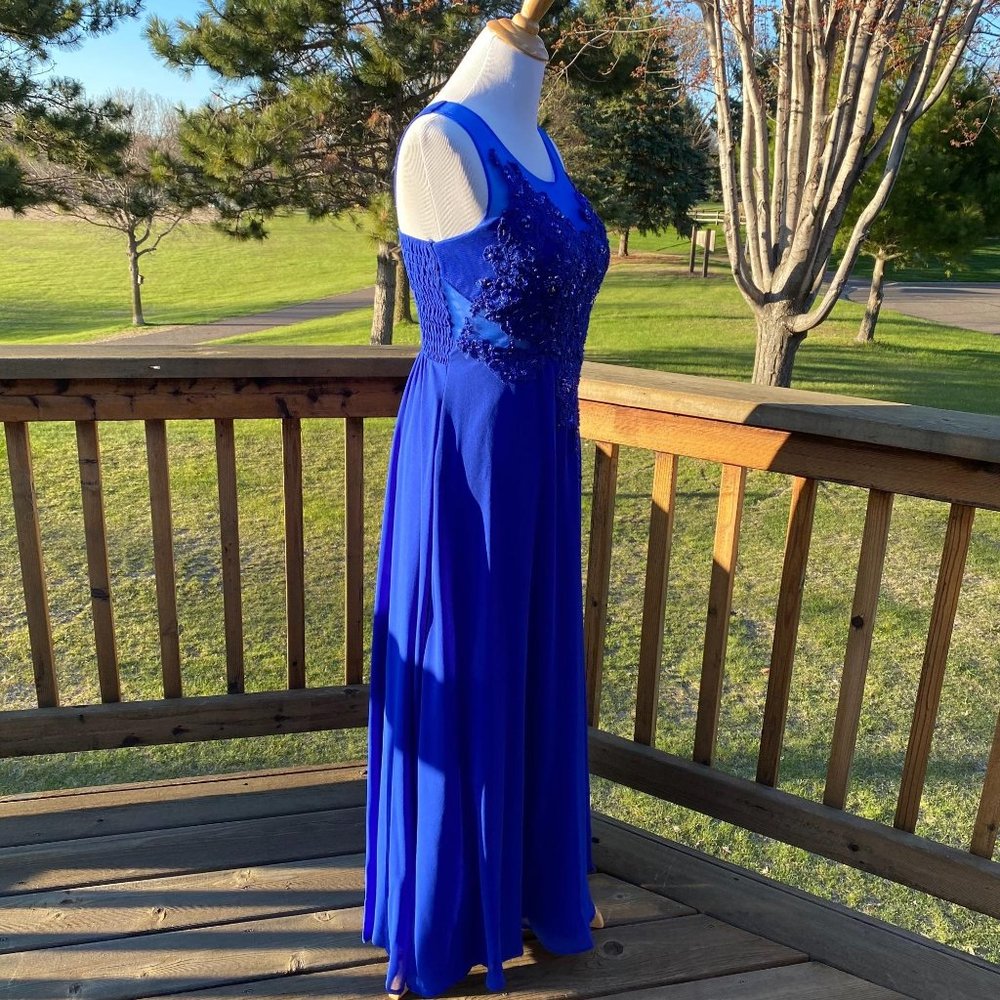 Formal Prom Long  Dress Blue Beaded Mesh 4 - Picture 12 of 12